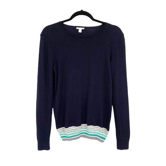 GAP Sweaters - Gap Navy Blue Merino Wool Sweater Metallic Trim Hem Long Sleeve Top Size Small